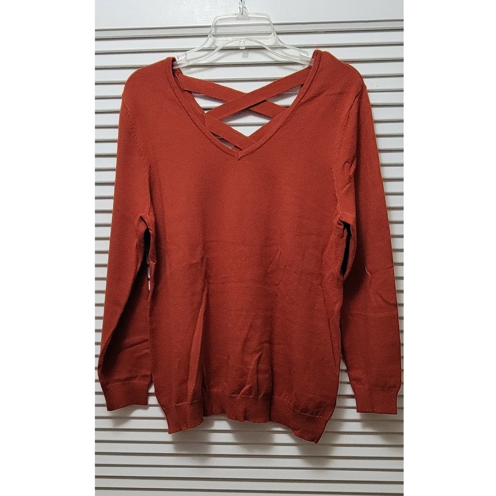 Love Ellie Burnt Orange Criss Cross V-Neck Strappy Back Sweater J67810SF Large
